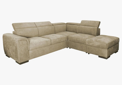 Canapé d'angle convertible beige avec coffre | Kova