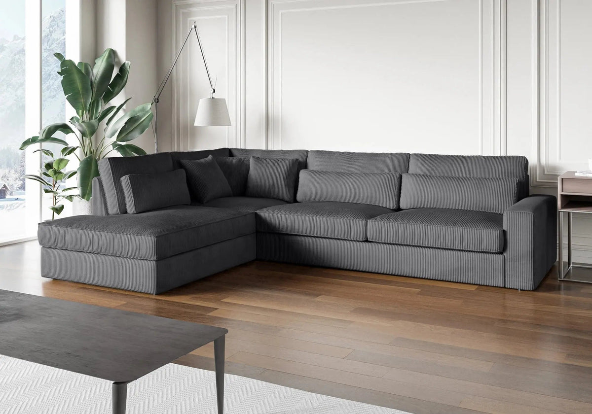Canapé d'angle tissu côtelé gris confortable | Zylo