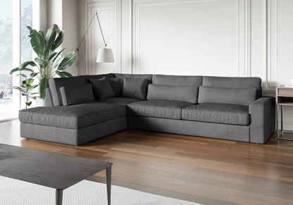 Canapé d'angle tissu côtelé gris confortable | Zylo