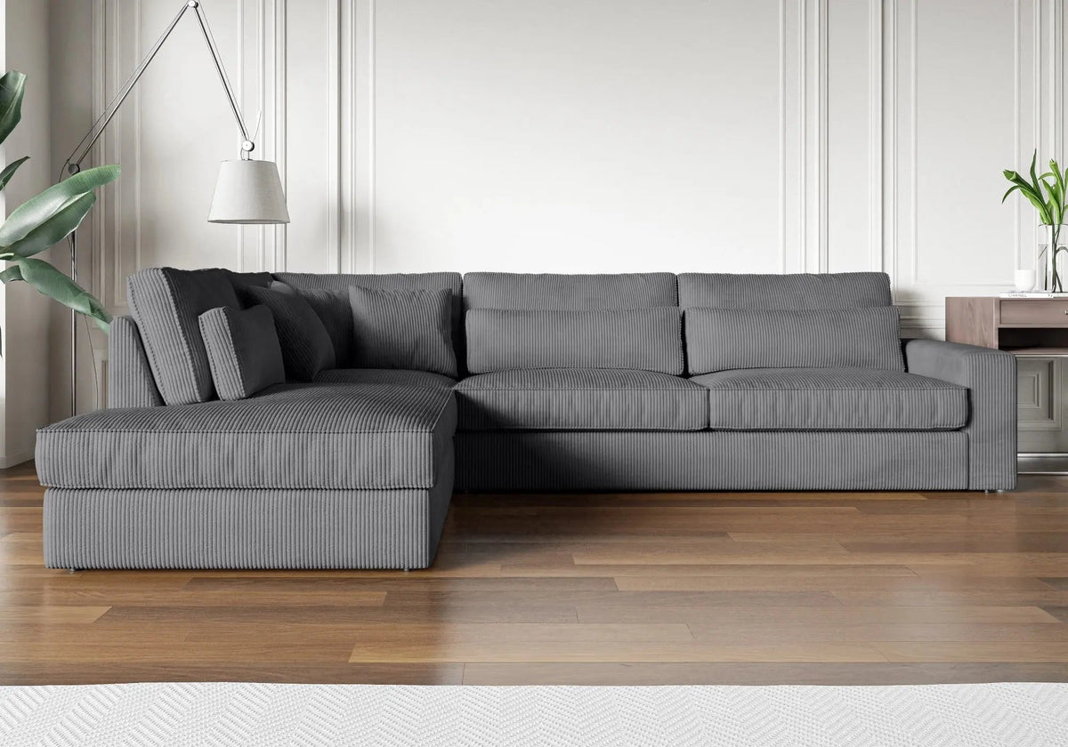 Canapé d'angle tissu côtelé gris confortable | Zylo