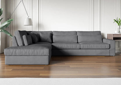 Canapé d'angle tissu côtelé gris confortable | Zylo