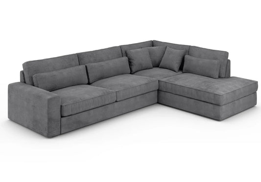 Canapé d'angle tissu côtelé gris confortable | Zylo