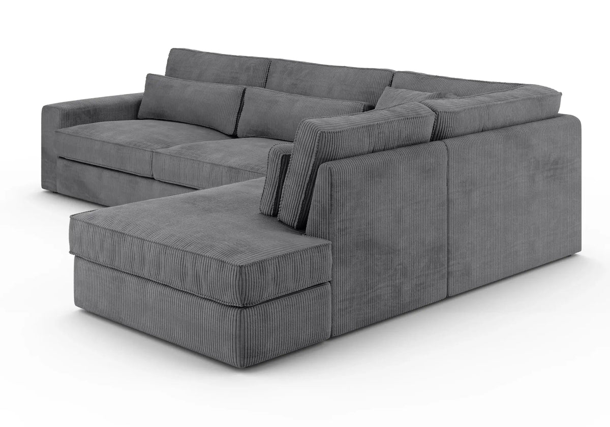 Canapé d'angle tissu côtelé gris confortable | Zylo