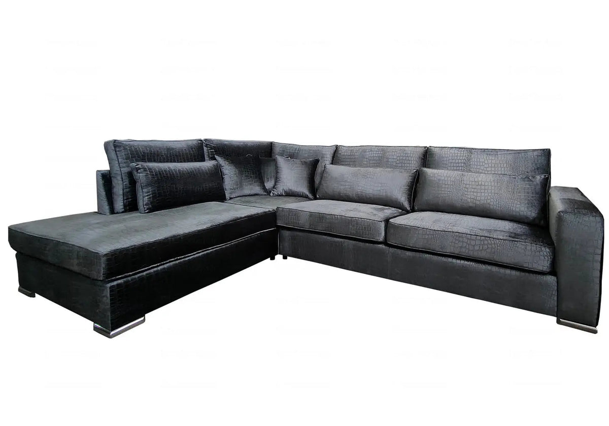Canapé d'angle tissu effet croco anthracite | Kroma