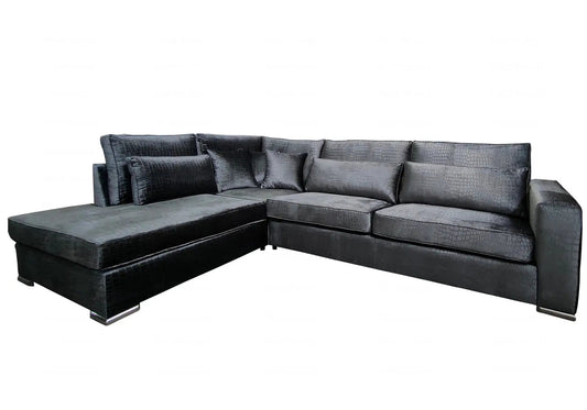Canapé d'angle tissu effet croco anthracite | Kroma