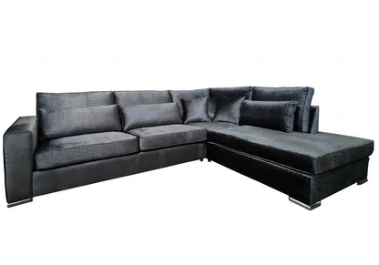 Canapé d'angle tissu effet croco anthracite | Kroma