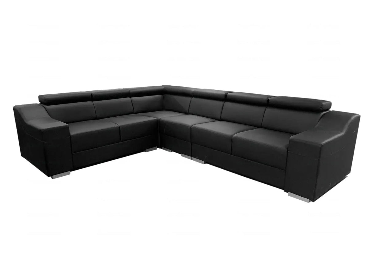 Canapé d'angle design noir à têtières réglables | Kivox