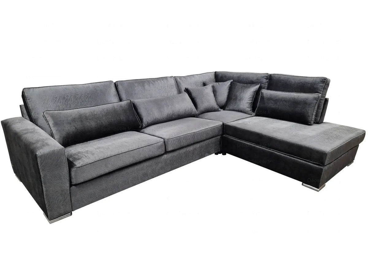 Canapé d'angle modulable anthracite avec méridienne | Kroma