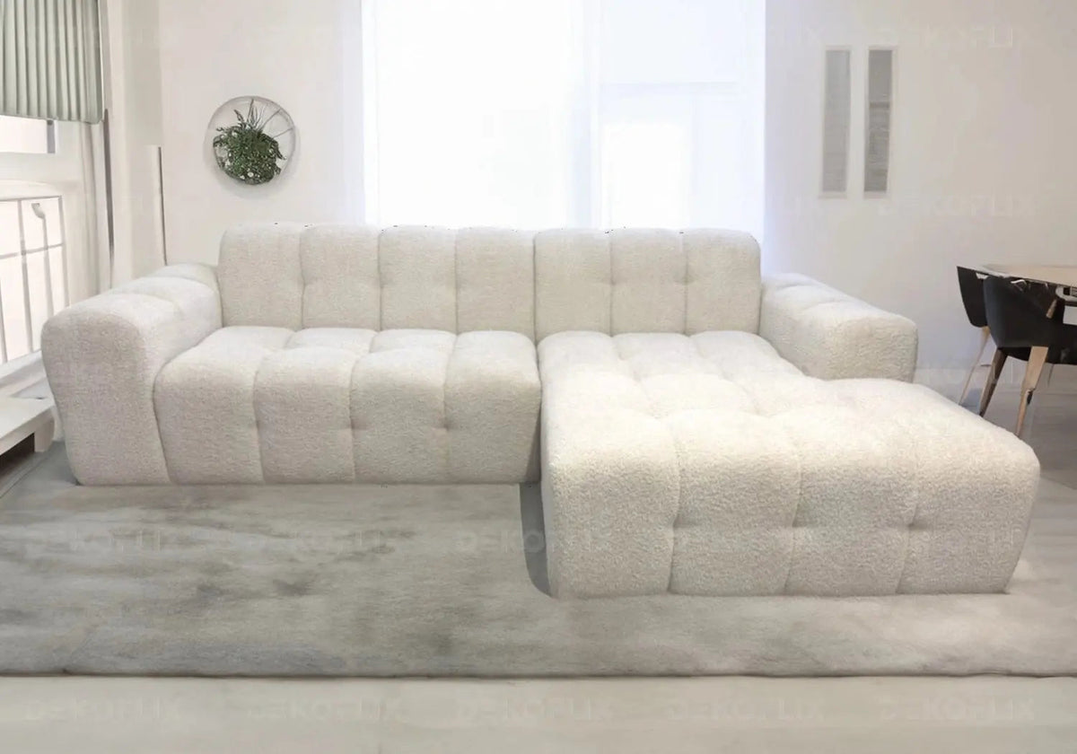 Canapé d'angle moderne en doudou boucle blanc | Vexta