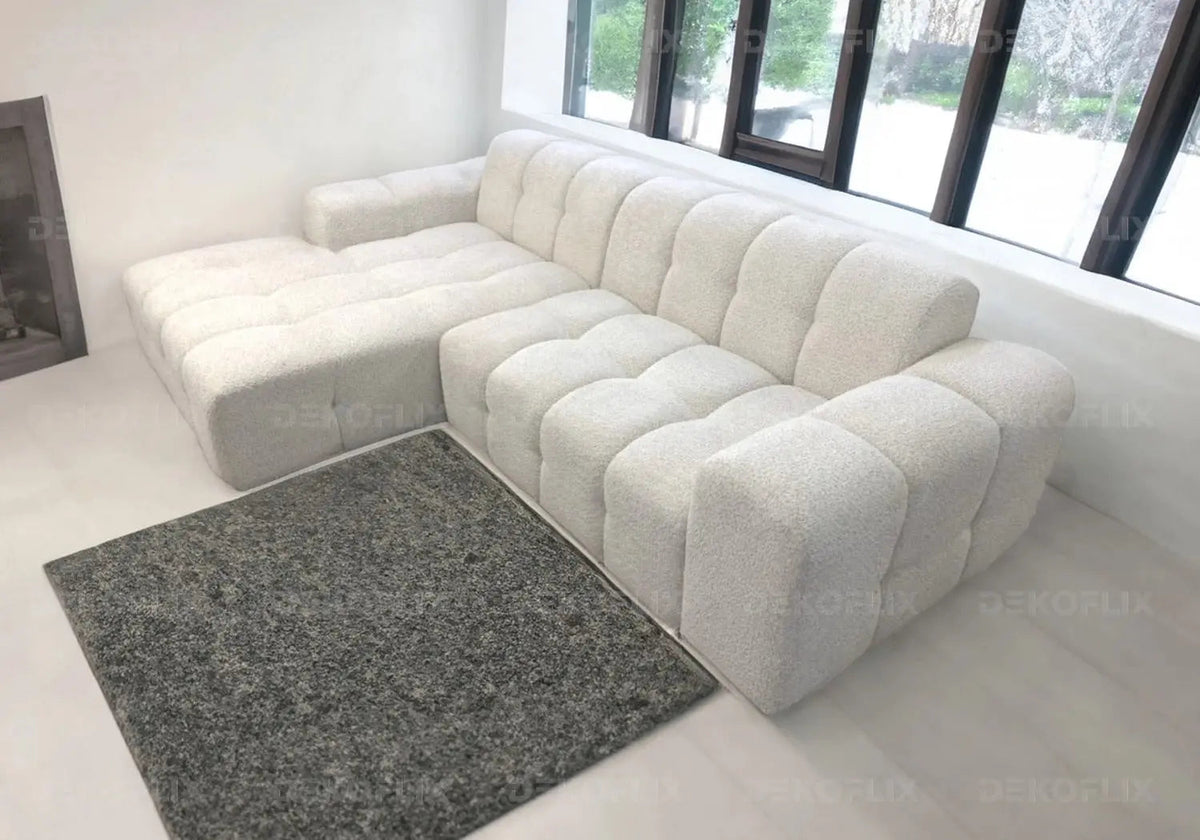 Canapé d'angle moderne en doudou boucle blanc | Vexta