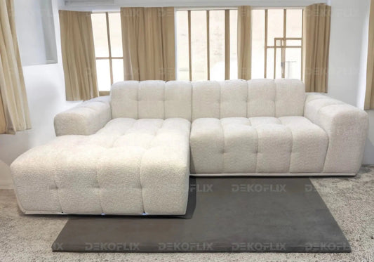 Canapé d'angle moderne en doudou boucle blanc | Vexta