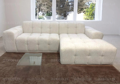 Canapé d'angle moderne en doudou boucle blanc | Vexta