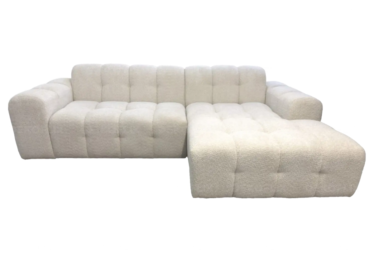 Canapé d'angle moderne en doudou boucle blanc | Vexta