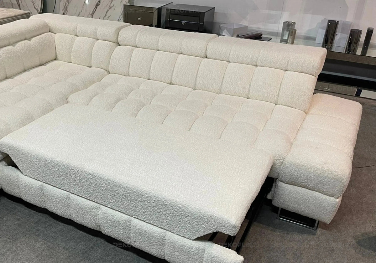 Canapé d'angle moderne convertible boucle blanc | Nexa