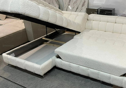 Canapé d'angle moderne convertible boucle blanc | Nexa