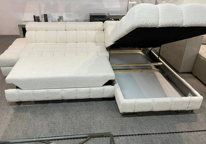 Canapé d'angle moderne convertible boucle blanc | Nexa
