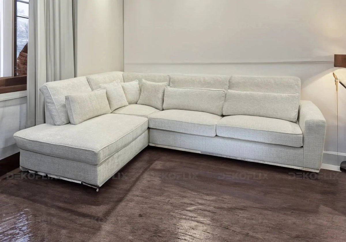 Canapé d'angle moderne tissu blanc pour salon | Kova