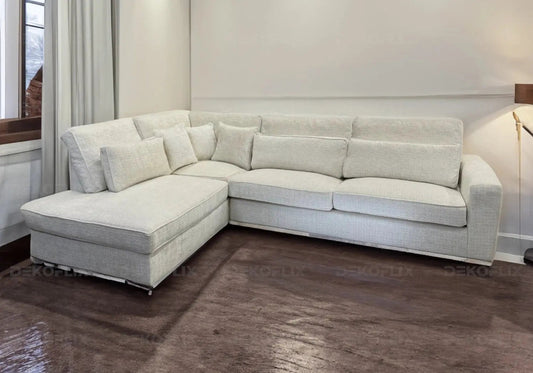 Canapé d'angle moderne tissu blanc pour salon | Kova
