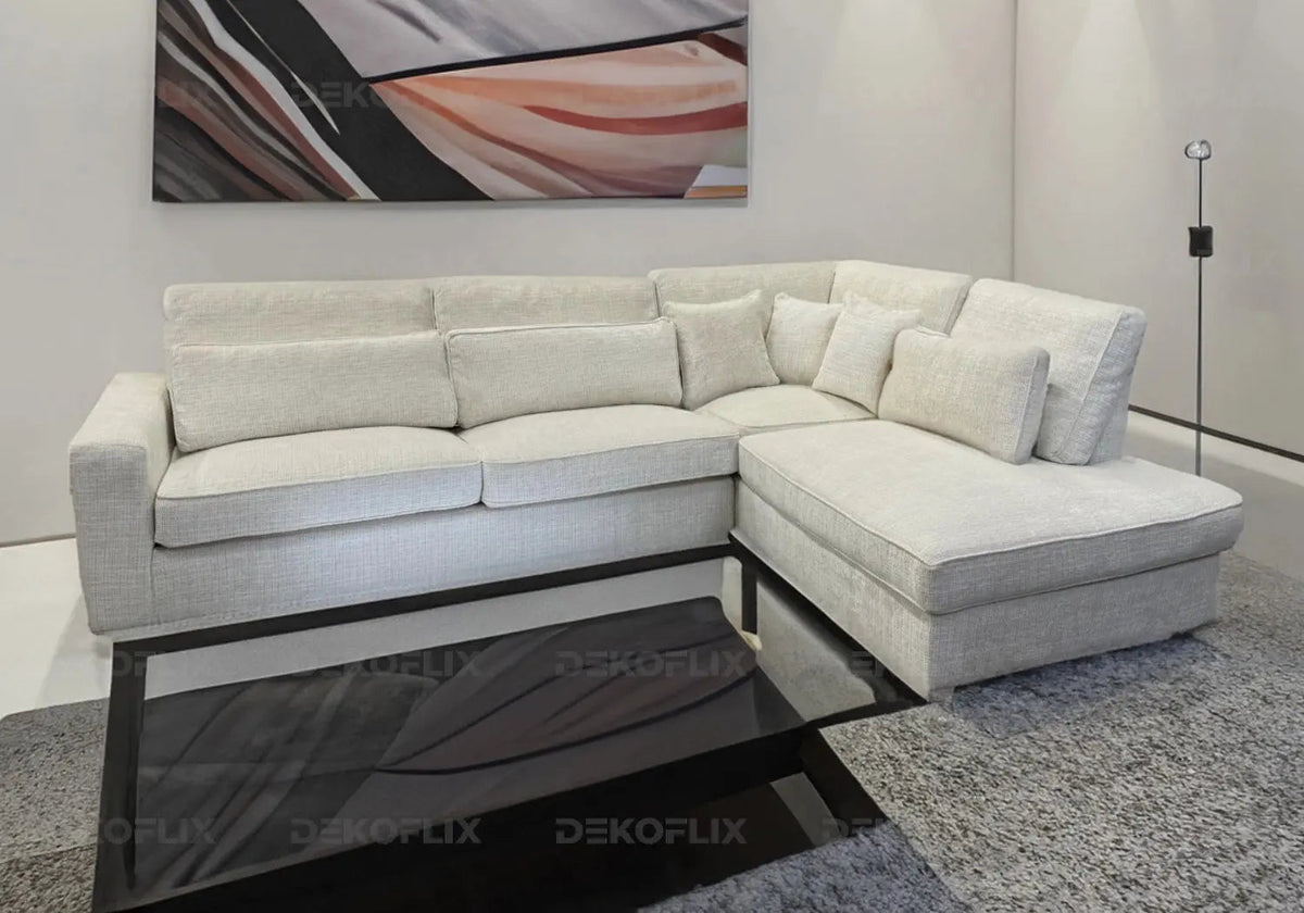 Canapé d'angle moderne tissu blanc pour salon | Kova