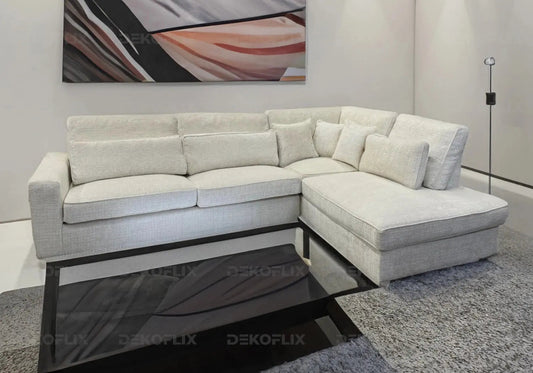 Canapé d'angle moderne tissu blanc pour salon | Kova