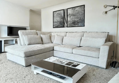 Grand canapé d'angle moderne tissu light gris | Kova