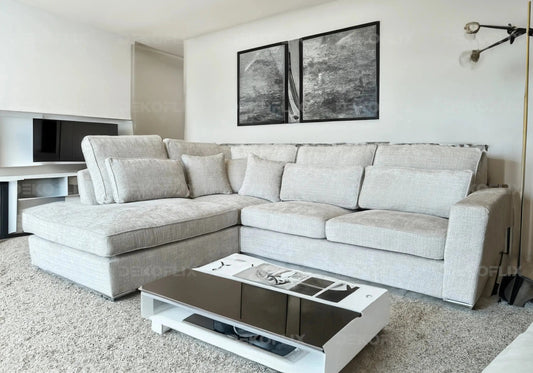 Grand canapé d'angle moderne tissu light gris | Kova