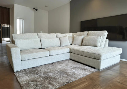 Grand canapé d'angle moderne tissu light gris | Kova