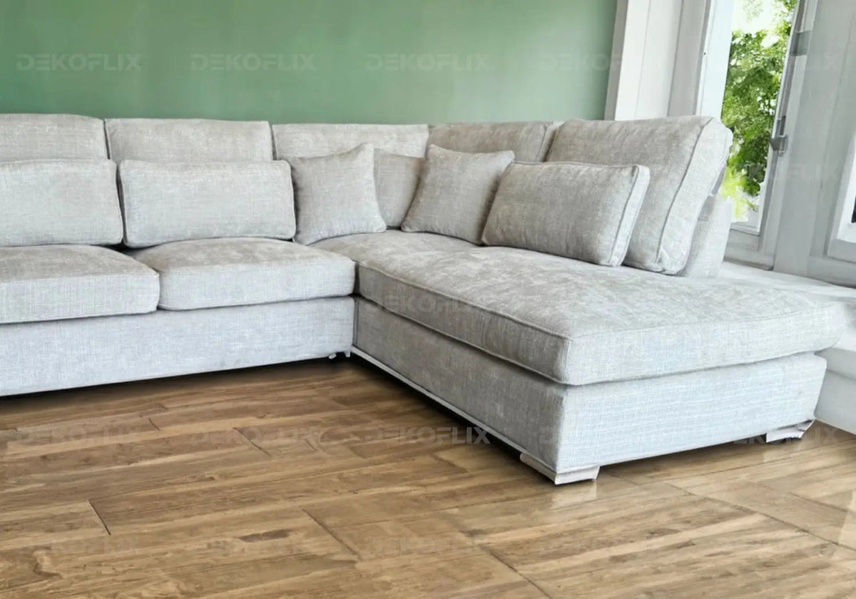 Grand canapé d'angle moderne tissu light gris | Kova