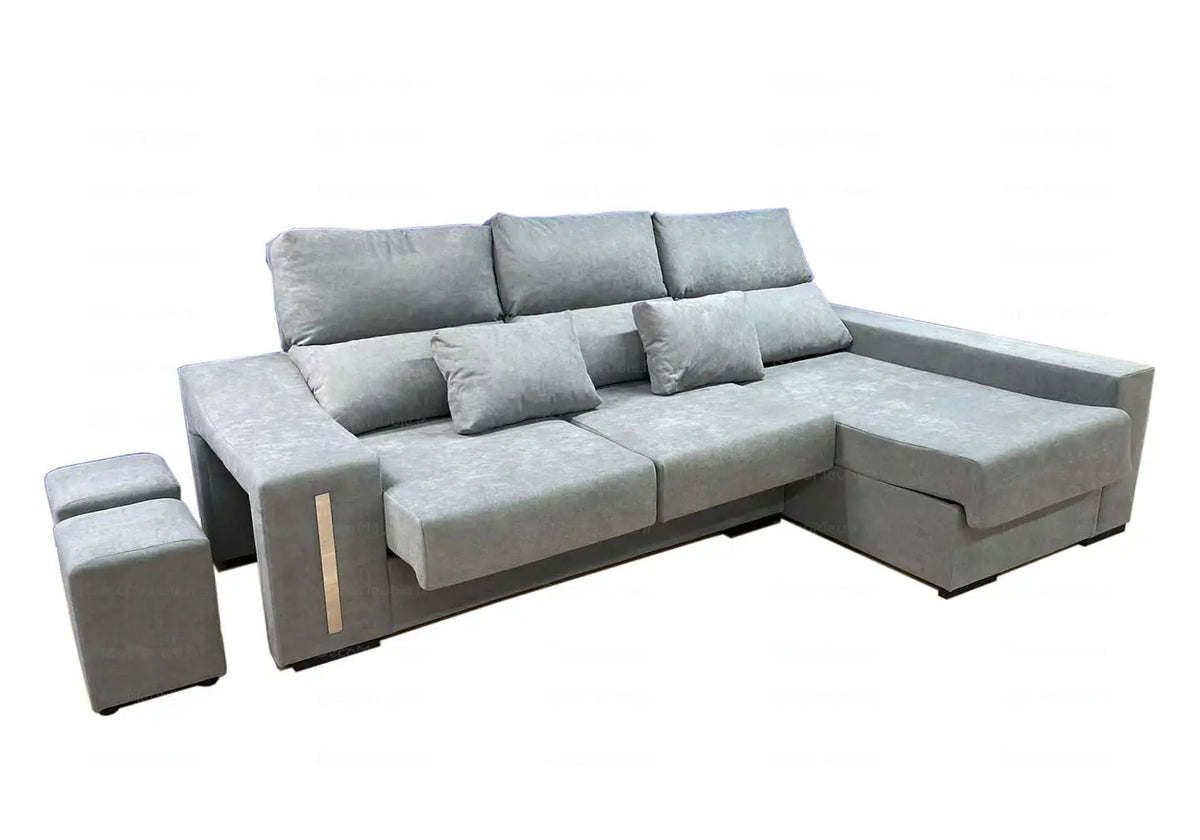 Petit canapé d'angle tissu gris avec poufs | Kalyx
