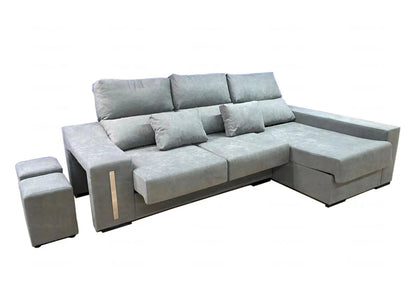 Petit canapé d'angle tissu gris avec poufs | Kalyx