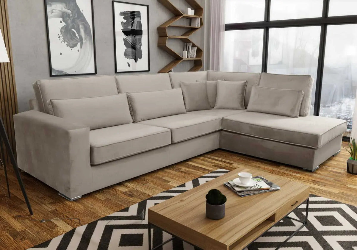 Grand canapé d'angle modulable en beige | Kroma