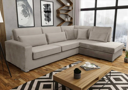 Grand canapé d'angle modulable en beige | Kroma