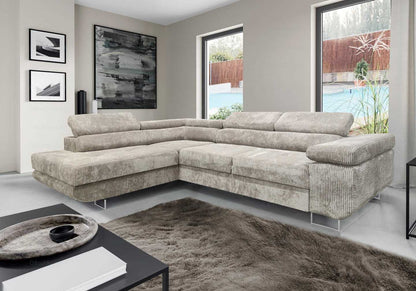 Canapé d'angle convertible velours côtelé beige | Aven