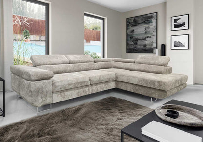 Canapé d'angle convertible velours côtelé beige | Aven