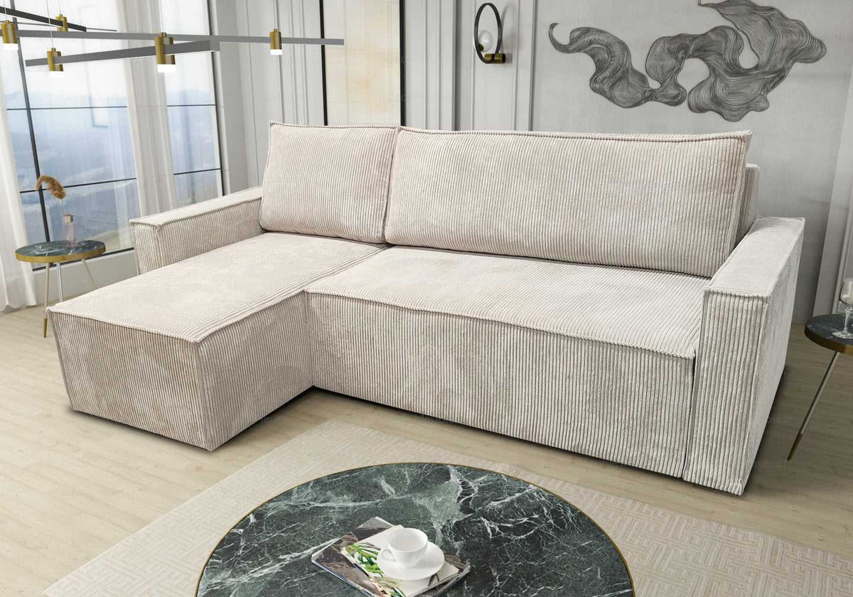 Canapé d'angle moderne velours côtelé écru | Orix