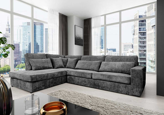 Canapé d'angle modulable velours côtelé gris | Kroma