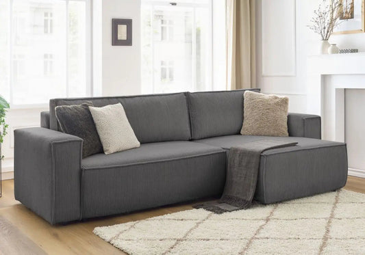 Canapé d'angle moderne velours côtelé gris | Orix