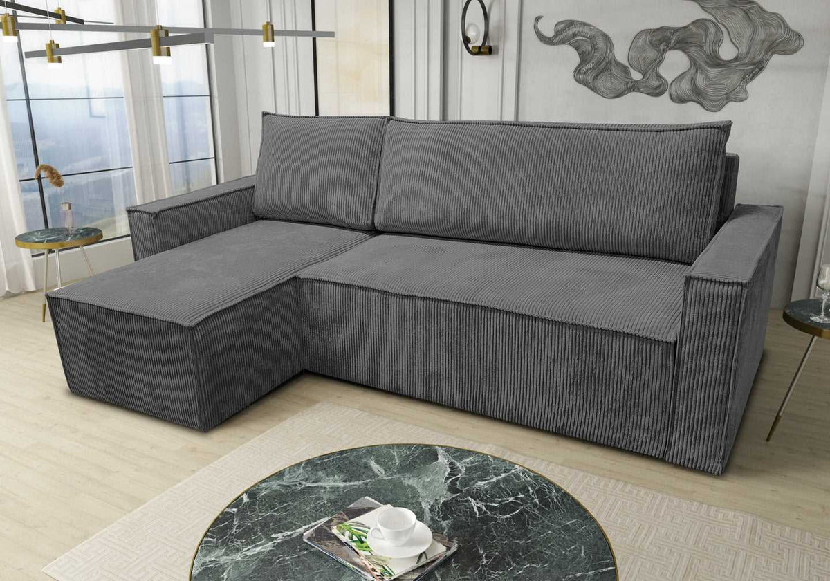 Canapé d'angle moderne velours côtelé gris | Orix