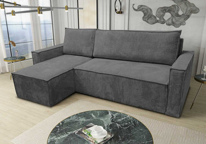 Canapé d'angle moderne velours côtelé gris | Orix