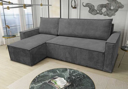 Canapé d'angle moderne velours côtelé gris | Orix