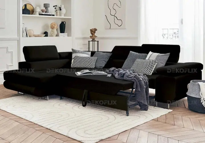 Canapé d'angle moderne en noir 275x205 | Aven