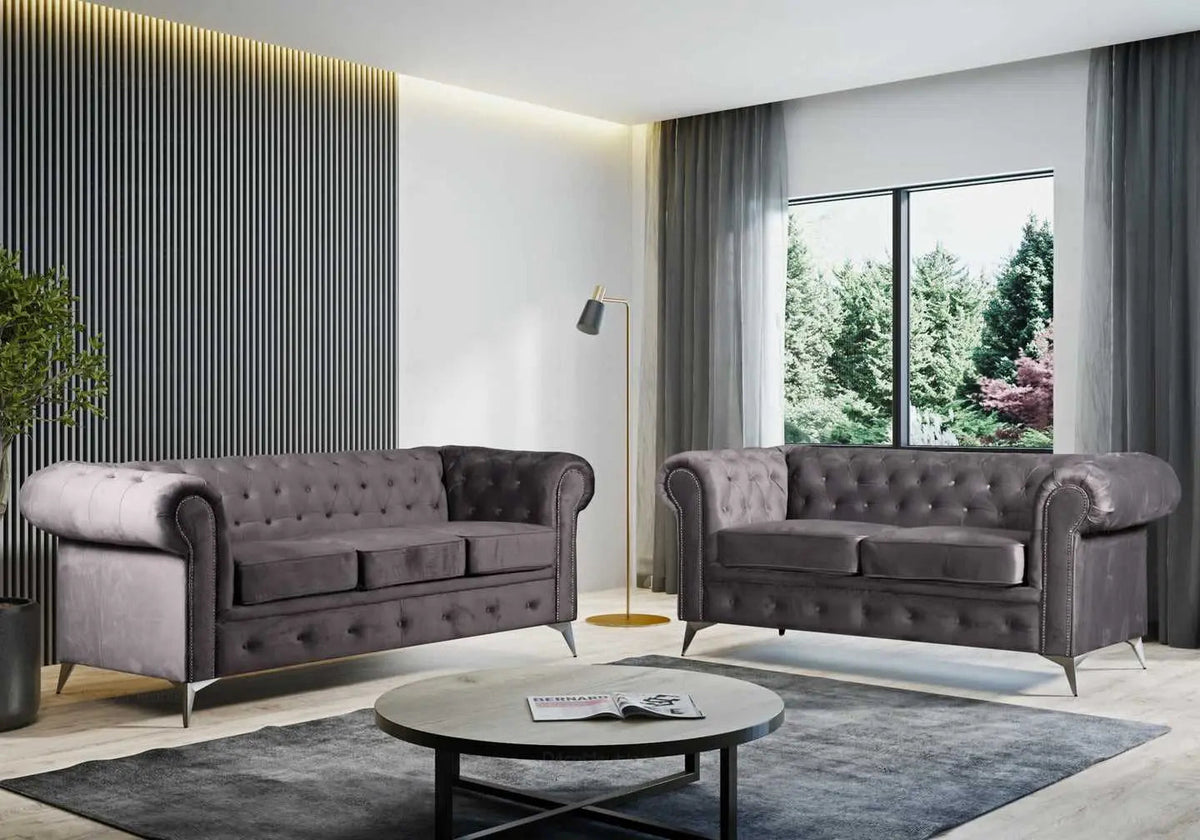 Canapé chesterfield 2 places anthracite | Nexo