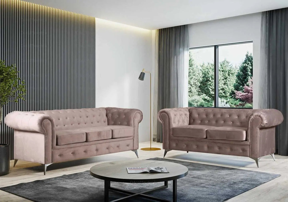 Canapé chesterfield en beige capitonné | Nexo