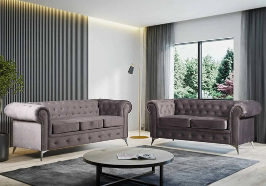Canapé chesterfield capitonné en gris | Nexo