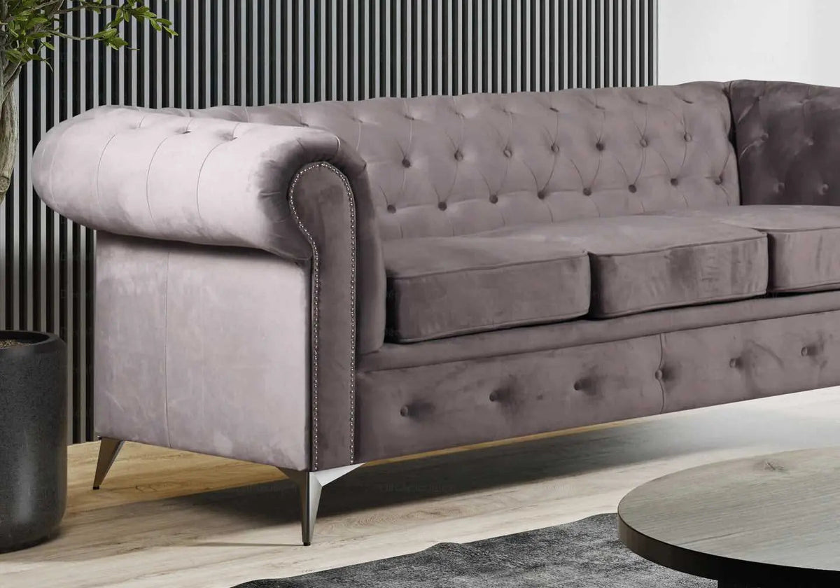 Canapé chesterfield capitonné en gris | Nexo