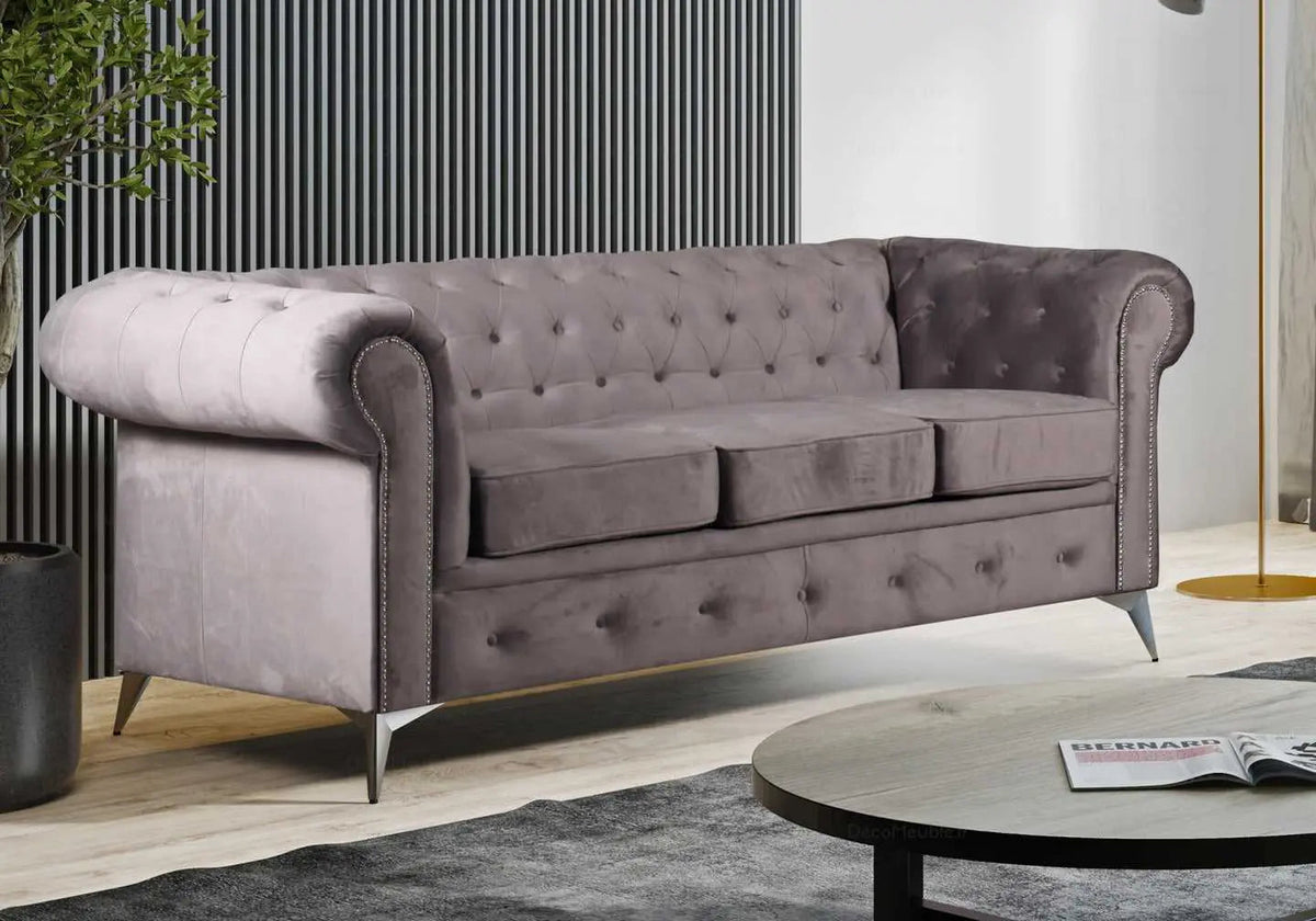 Canapé chesterfield capitonné en gris | Nexo