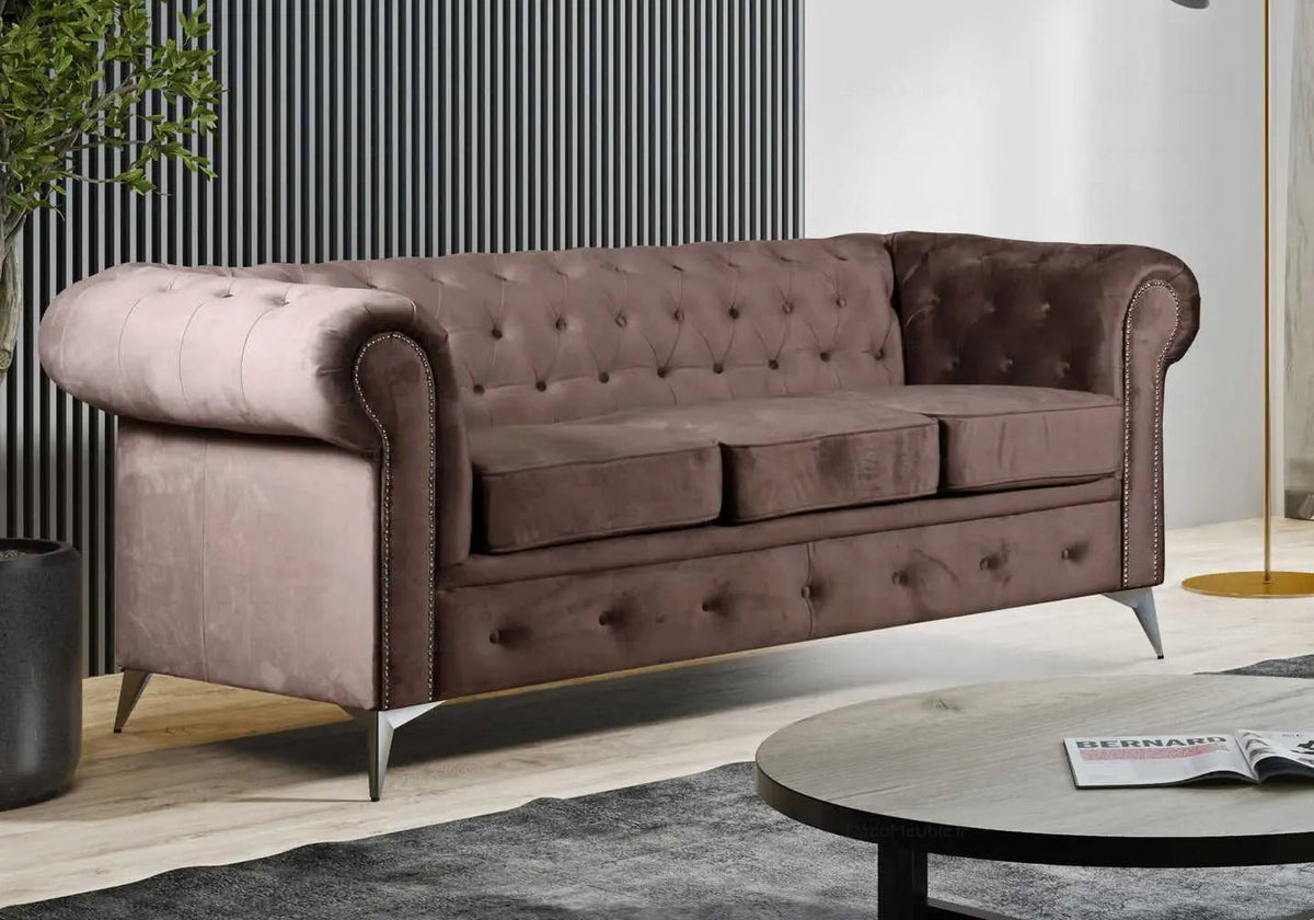 Canapé chesterfield capitonné en moka | Nexo