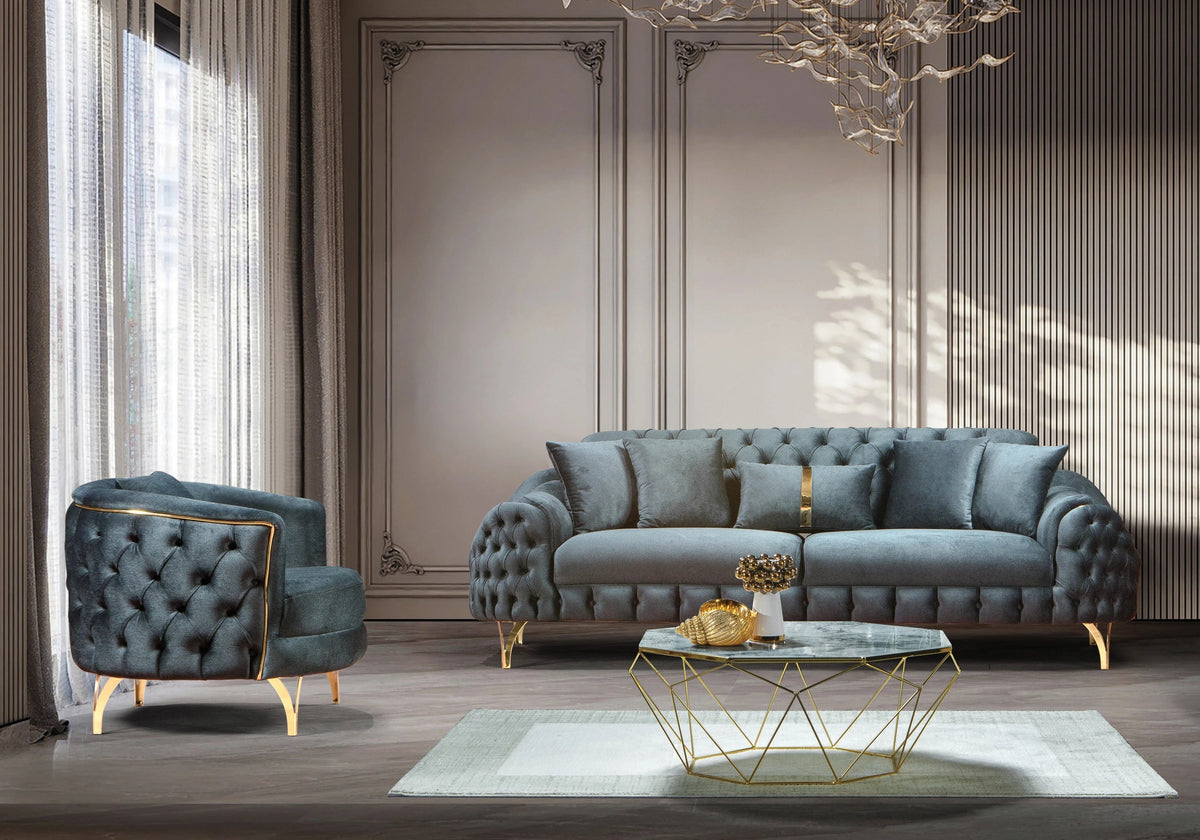 canape turc capitonne velours anthracite dore bella - Vue 1 - KOORIS