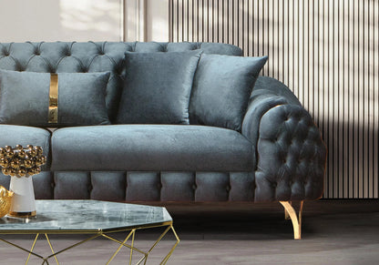 canape turc capitonne velours anthracite dore bella - Vue 6 - KOORIS