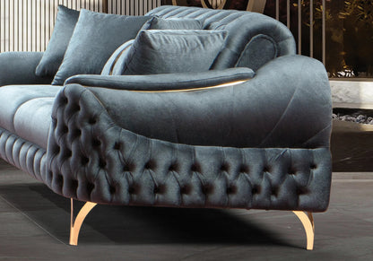 canape turc capitonne velours anthracite dore bella - Vue 7 - KOORIS